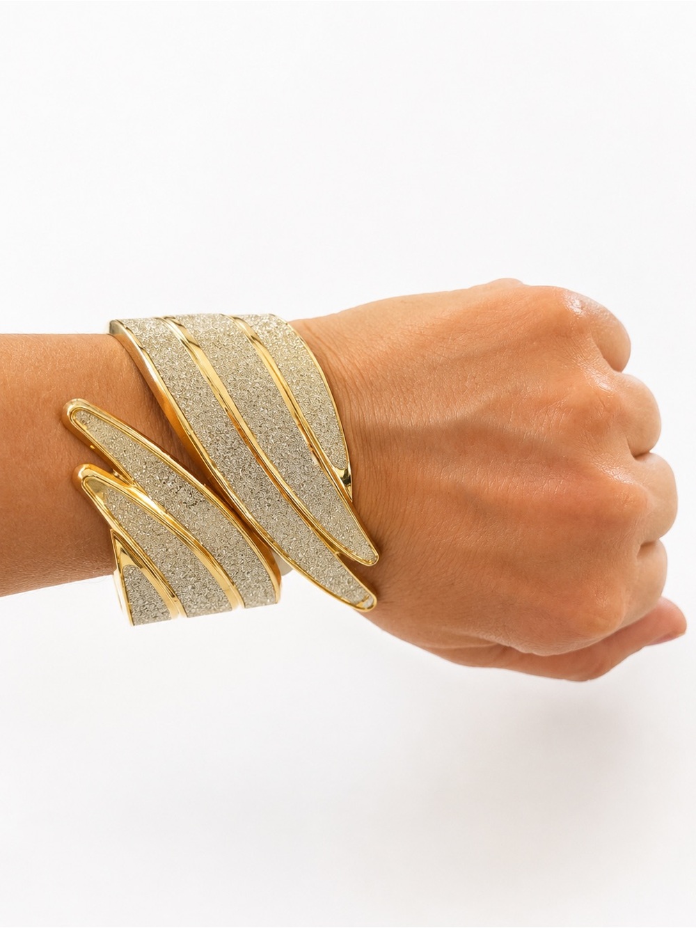 NWT Gold & Silver Glitter Cuff Bracelet Statement Hinged Fashion Bracele
